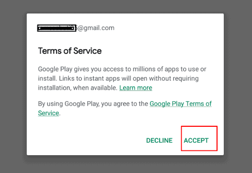 Accept google play store terms